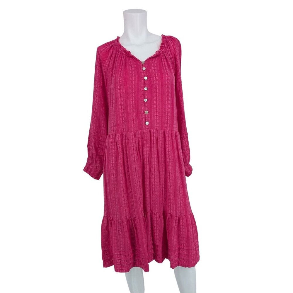 J. Jill Pink Tiered Midi Dress Button Front Boho Cottage Romantic Plus Size 2X